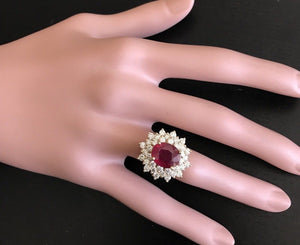 8.40 Carats Impressive Red Ruby and Diamond 14K Yellow Gold Ring