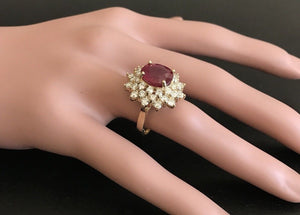 8.40 Carats Impressive Red Ruby and Diamond 14K Yellow Gold Ring