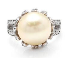 Load image into Gallery viewer, Splendid Natural South Sea Pearl and Diamond 14K Solid White Gold Ring