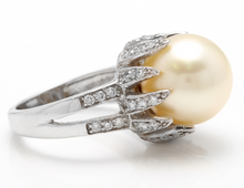 Load image into Gallery viewer, Splendid Natural South Sea Pearl and Diamond 14K Solid White Gold Ring
