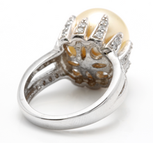 Load image into Gallery viewer, Splendid Natural South Sea Pearl and Diamond 14K Solid White Gold Ring
