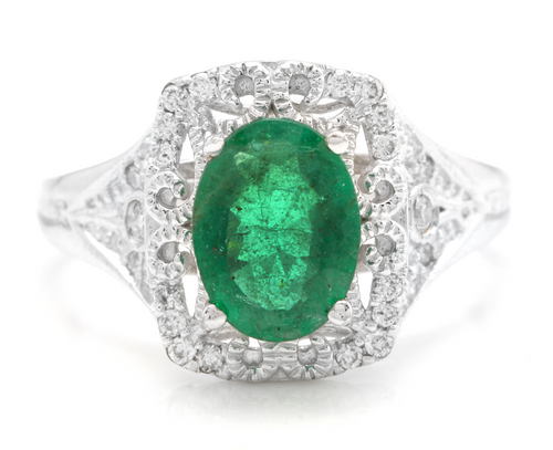 1.70 Carats Natural Emerald and Diamond 14K Solid Yellow Gold Ring