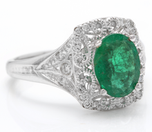 Load image into Gallery viewer, 1.70 Carats Natural Emerald and Diamond 14K Solid Yellow Gold Ring