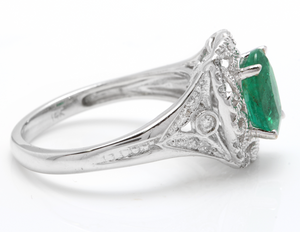 1.70 Carats Natural Emerald and Diamond 14K Solid Yellow Gold Ring