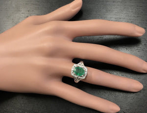 1.70 Carats Natural Emerald and Diamond 14K Solid Yellow Gold Ring