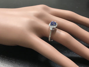 1.60 Carats Natural Very Nice Looking Tanzanite and Diamond 14K Solid White Gold Ring