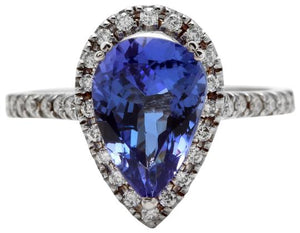 3.10 Carats Natural Very Nice Looking Tanzanite and Diamond 14K Solid White Gold Ring