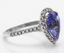 Load image into Gallery viewer, 3.10 Carats Natural Very Nice Looking Tanzanite and Diamond 14K Solid White Gold Ring