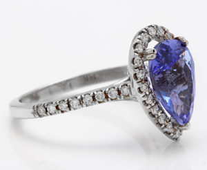 3.10 Carats Natural Very Nice Looking Tanzanite and Diamond 14K Solid White Gold Ring