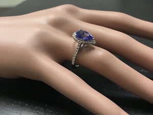 3.10 Carats Natural Very Nice Looking Tanzanite and Diamond 14K Solid White Gold Ring