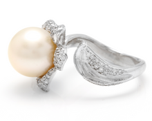Load image into Gallery viewer, Splendid Natural South Sea Pearl and Diamond 14K Solid White Gold Ring