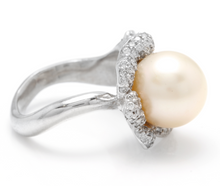Load image into Gallery viewer, Splendid Natural South Sea Pearl and Diamond 14K Solid White Gold Ring