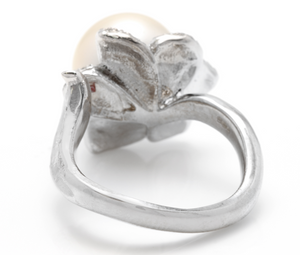 Splendid Natural South Sea Pearl and Diamond 14K Solid White Gold Ring