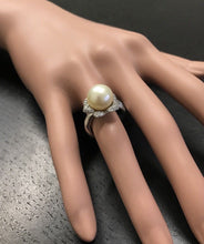 Load image into Gallery viewer, Splendid Natural South Sea Pearl and Diamond 14K Solid White Gold Ring