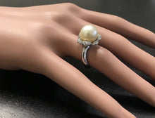 Load image into Gallery viewer, Splendid Natural South Sea Pearl and Diamond 14K Solid White Gold Ring