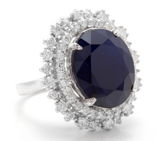 Load image into Gallery viewer, 13.50 Carats Exquisite Natural Blue Sapphire and Diamond 14K Solid White Gold Ring