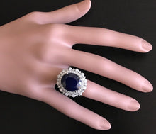 Load image into Gallery viewer, 13.50 Carats Exquisite Natural Blue Sapphire and Diamond 14K Solid White Gold Ring