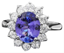 Load image into Gallery viewer, 3.35 Carats Natural Tanzanite and Diamond 14k Solid White Gold Ring
