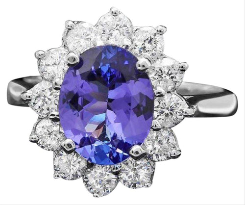 3.35 Carats Natural Tanzanite and Diamond 14k Solid White Gold Ring