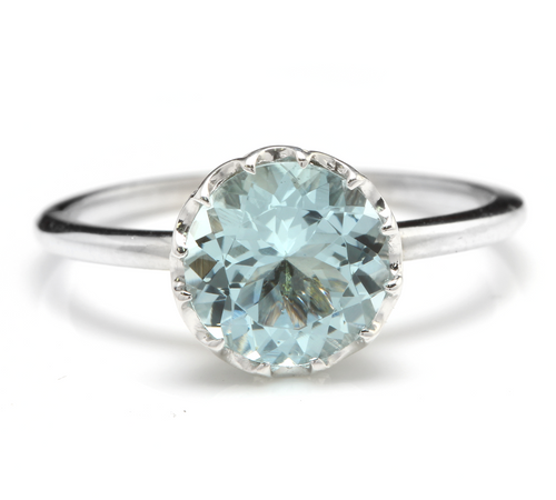 2.00 Carats Exquisite Natural Aquamarine 14K Solid White Gold Ring