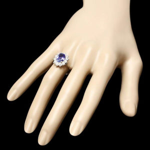 3.35 Carats Natural Tanzanite and Diamond 14k Solid White Gold Ring