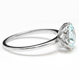 2.00 Carats Exquisite Natural Aquamarine 14K Solid White Gold Ring