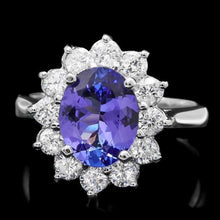 Load image into Gallery viewer, 3.35 Carats Natural Tanzanite and Diamond 14k Solid White Gold Ring
