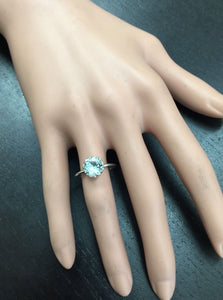 2.00 Carats Exquisite Natural Aquamarine 14K Solid White Gold Ring