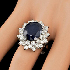 9.30 Carats Natural Sapphire and Diamond 14k Solid White Gold Ring