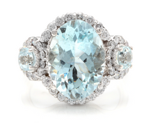Load image into Gallery viewer, 7.80 Carats Exquisite Natural Aquamarine and Diamond 14K Solid White Gold Ring
