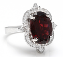 Load image into Gallery viewer, 7.55 Carats Impressive Natural Red Garnet and Natural Diamond 14K White Gold Ring