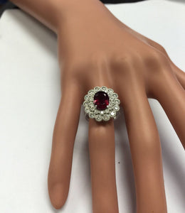 4.25 Carats Natural Very Nice Looking Tourmaline and Diamond 14K Solid White Gold Ring