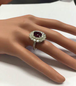 4.25 Carats Natural Very Nice Looking Tourmaline and Diamond 14K Solid White Gold Ring