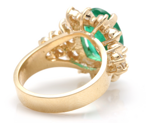 5.70 Carats Natural Emerald and Diamond 14K Solid Yellow Gold Ring