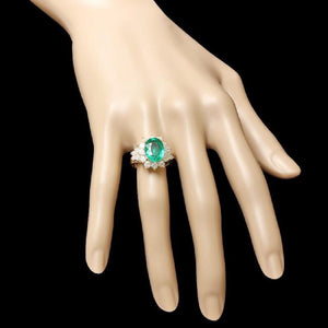 5.70 Carats Natural Emerald and Diamond 14K Solid Yellow Gold Ring