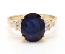 Load image into Gallery viewer, 5.75 Carats Exquisite Natural Blue Sapphire and Diamond 14K Solid Yellow Gold Ring