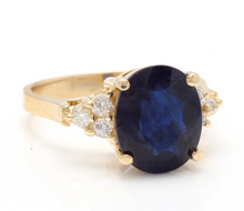 Load image into Gallery viewer, 5.75 Carats Exquisite Natural Blue Sapphire and Diamond 14K Solid Yellow Gold Ring