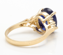 Load image into Gallery viewer, 5.75 Carats Exquisite Natural Blue Sapphire and Diamond 14K Solid Yellow Gold Ring