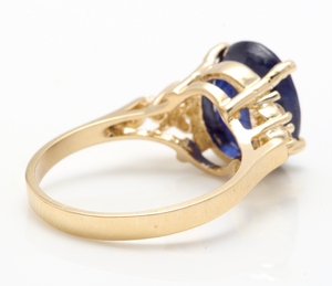 5.75 Carats Exquisite Natural Blue Sapphire and Diamond 14K Solid Yellow Gold Ring