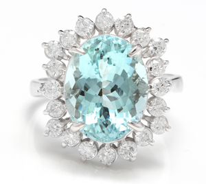6.85 Carats Impressive Natural Aquamarine and Diamond 14K White Gold Ring