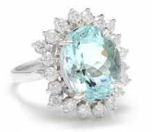 Load image into Gallery viewer, 6.85 Carats Impressive Natural Aquamarine and Diamond 14K White Gold Ring