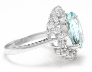 6.85 Carats Impressive Natural Aquamarine and Diamond 14K White Gold Ring