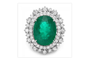 9.10 Carats Natural Emerald and Diamond 14K Solid White Gold Ring