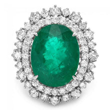 Load image into Gallery viewer, 9.10 Carats Natural Emerald and Diamond 14K Solid White Gold Ring