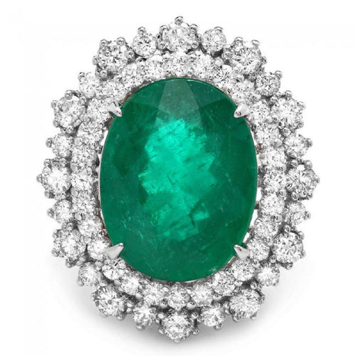 9.10 Carats Natural Emerald and Diamond 14K Solid White Gold Ring