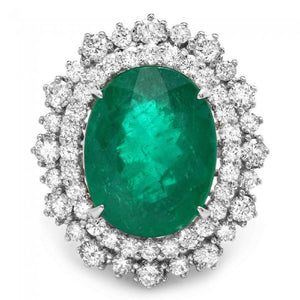 9.10 Carats Natural Emerald and Diamond 14K Solid White Gold Ring