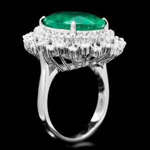 9.10 Carats Natural Emerald and Diamond 14K Solid White Gold Ring