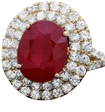 Load image into Gallery viewer, 9.70 Carats Natural Red Ruby and Diamond 14k Solid Yellow Gold Ring