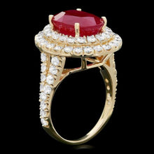 Load image into Gallery viewer, 9.70 Carats Natural Red Ruby and Diamond 14k Solid Yellow Gold Ring