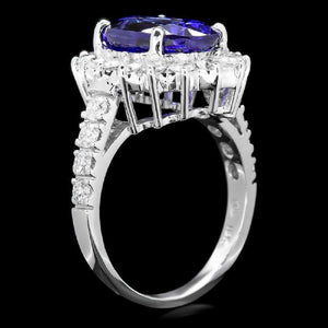 5.60 Carats Natural Very Nice Looking Tanzanite and Diamond 14K Solid White Gold Ring